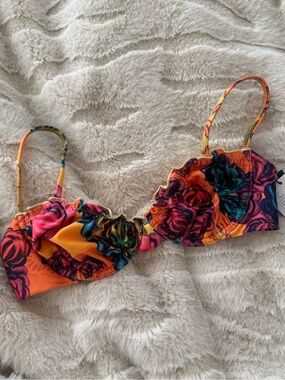 Solkissed Free people Colorful Floral Bikini Top - Vibrant Orange, Pink & Teal